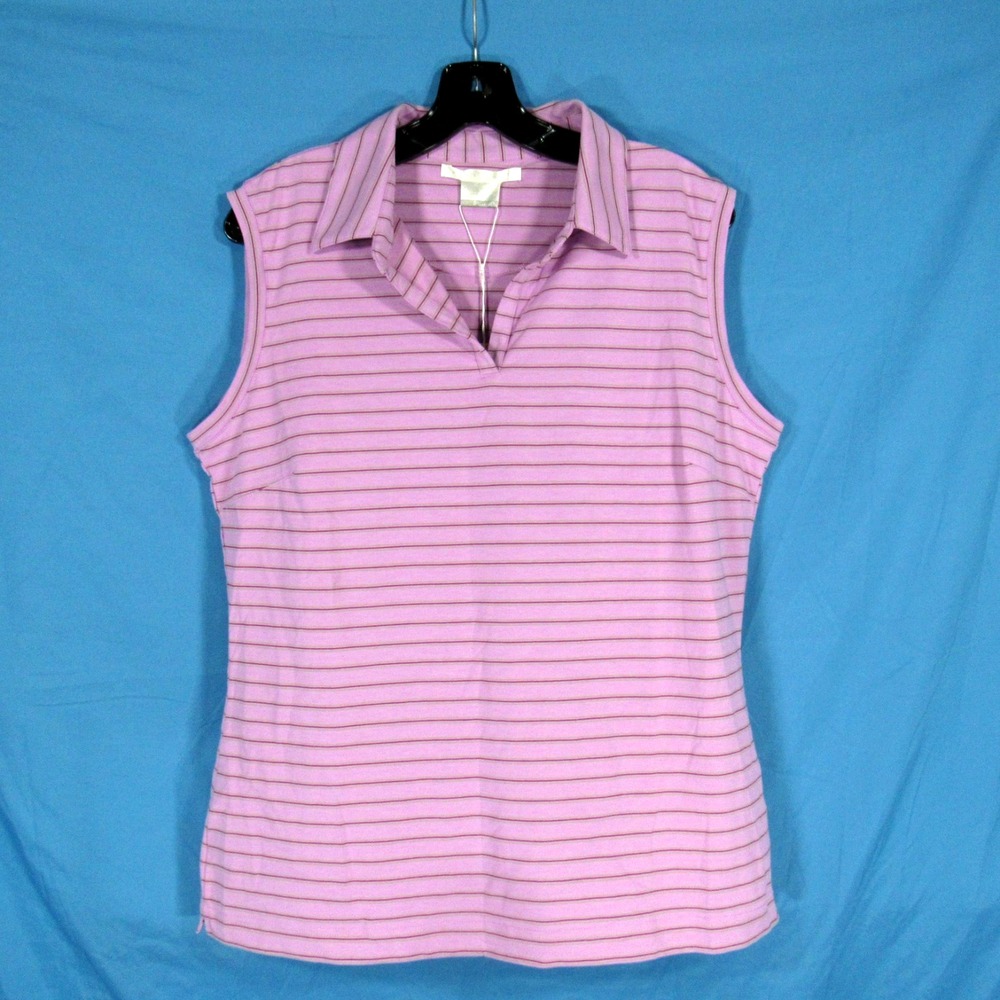 NWT NIKE GOLF Purple w/Pink STRIPES Performance WICKS SWEAT Dri-Fit TANK TOP XL